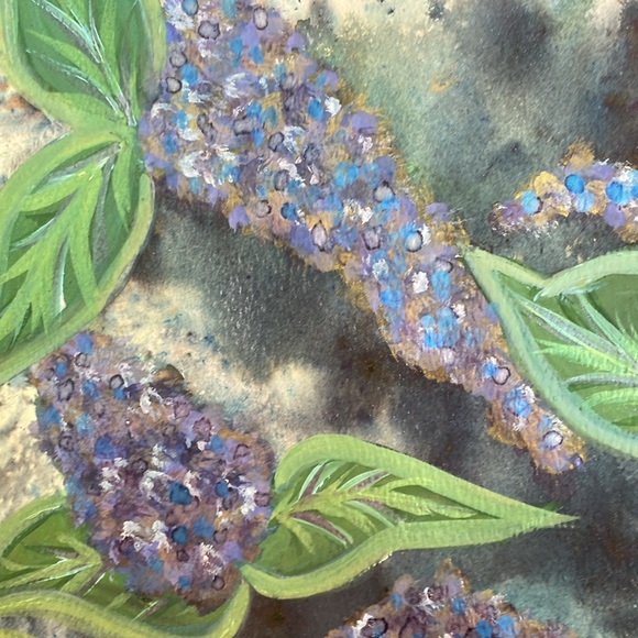 Unframed Original Art Painting Watercolour Brusho & Acrylic- Blue Lilac Dreams - Picture 3 of 6